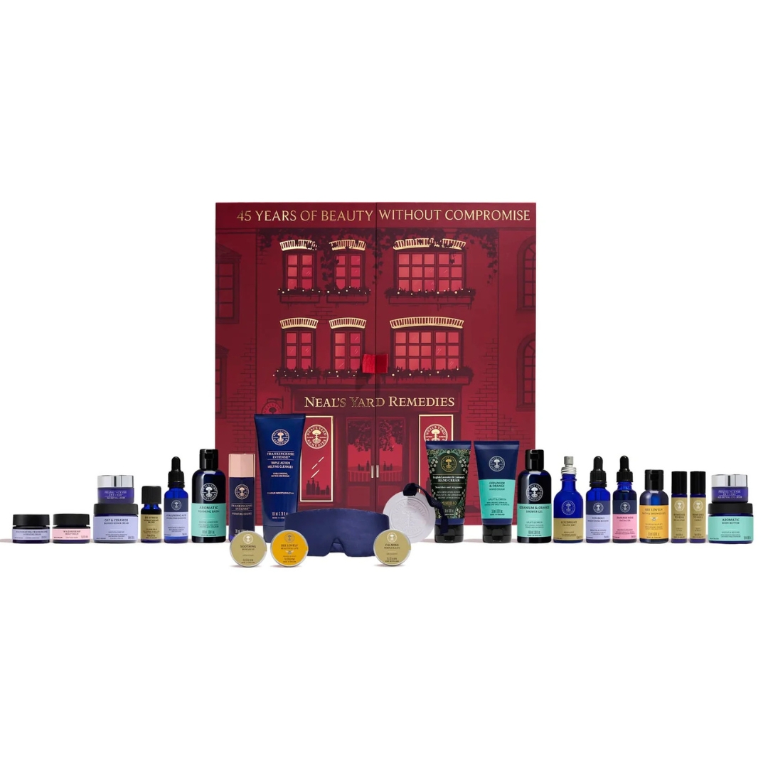 Neal's Yard Remedies 45th Anniversary Advent Calendar with its contents in front