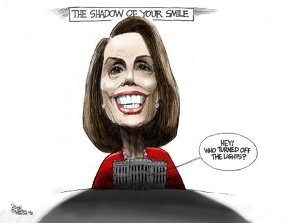 Political cartoon U.S. Nancy Pelosi shadow of your smile White House Trump