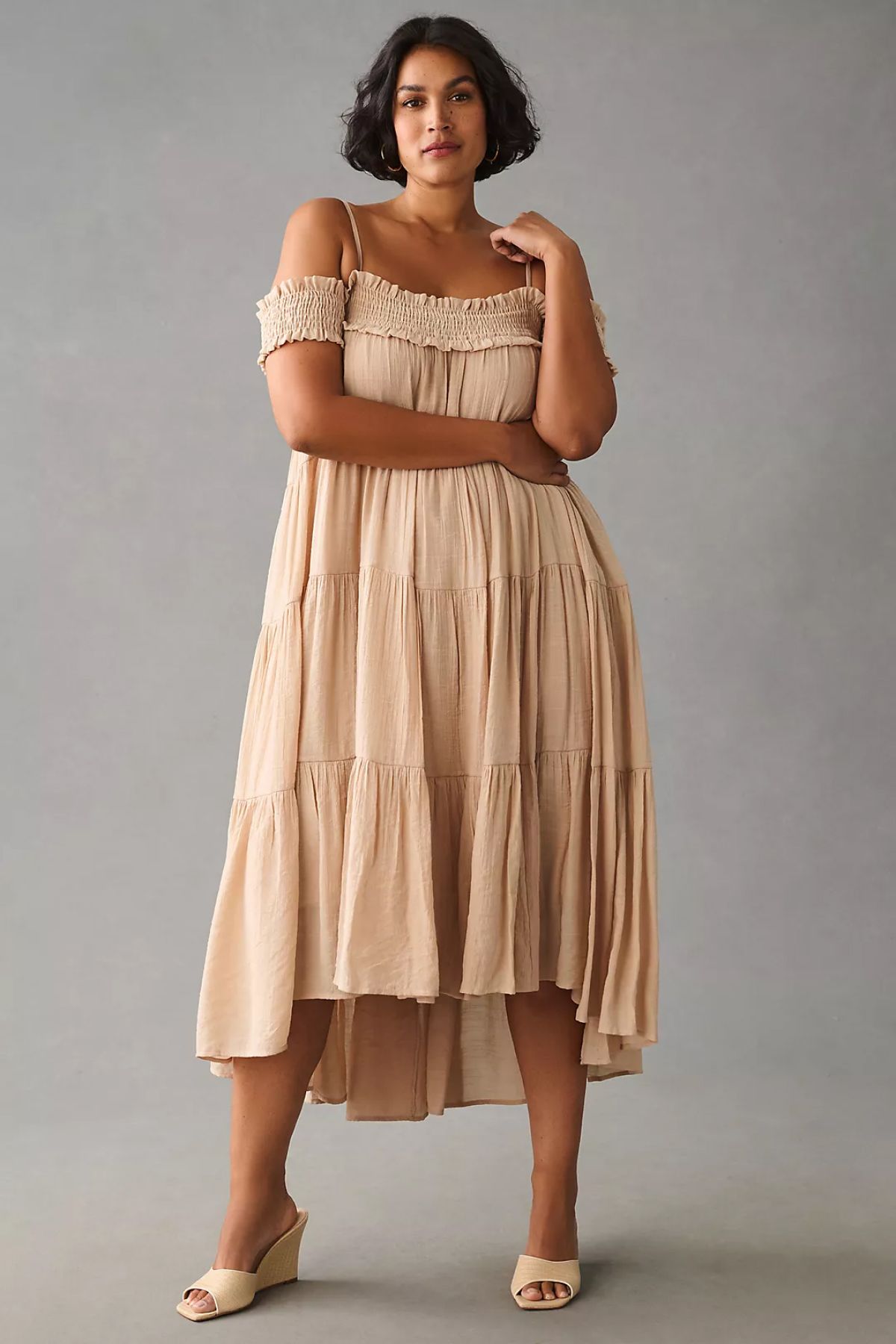 Sarah Hann Smocked Off-The-Shoulder Tiered Dress