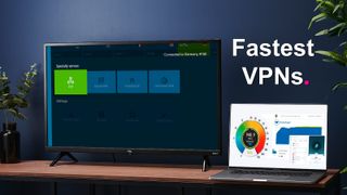 Fastest VPN featured image showing our speed testing on a laptop and smart tv