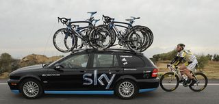 Mark Cavendish and Sky team car, Tour of Catalonia 2010, stage four