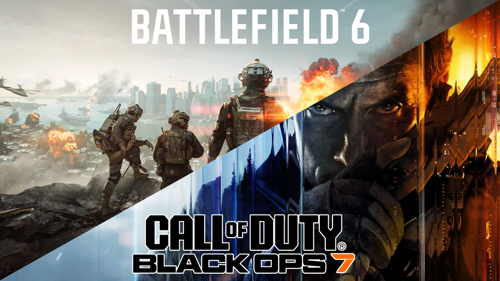 Image showcasing Battlefield 6 and Call of Duty Black Ops 7 key art