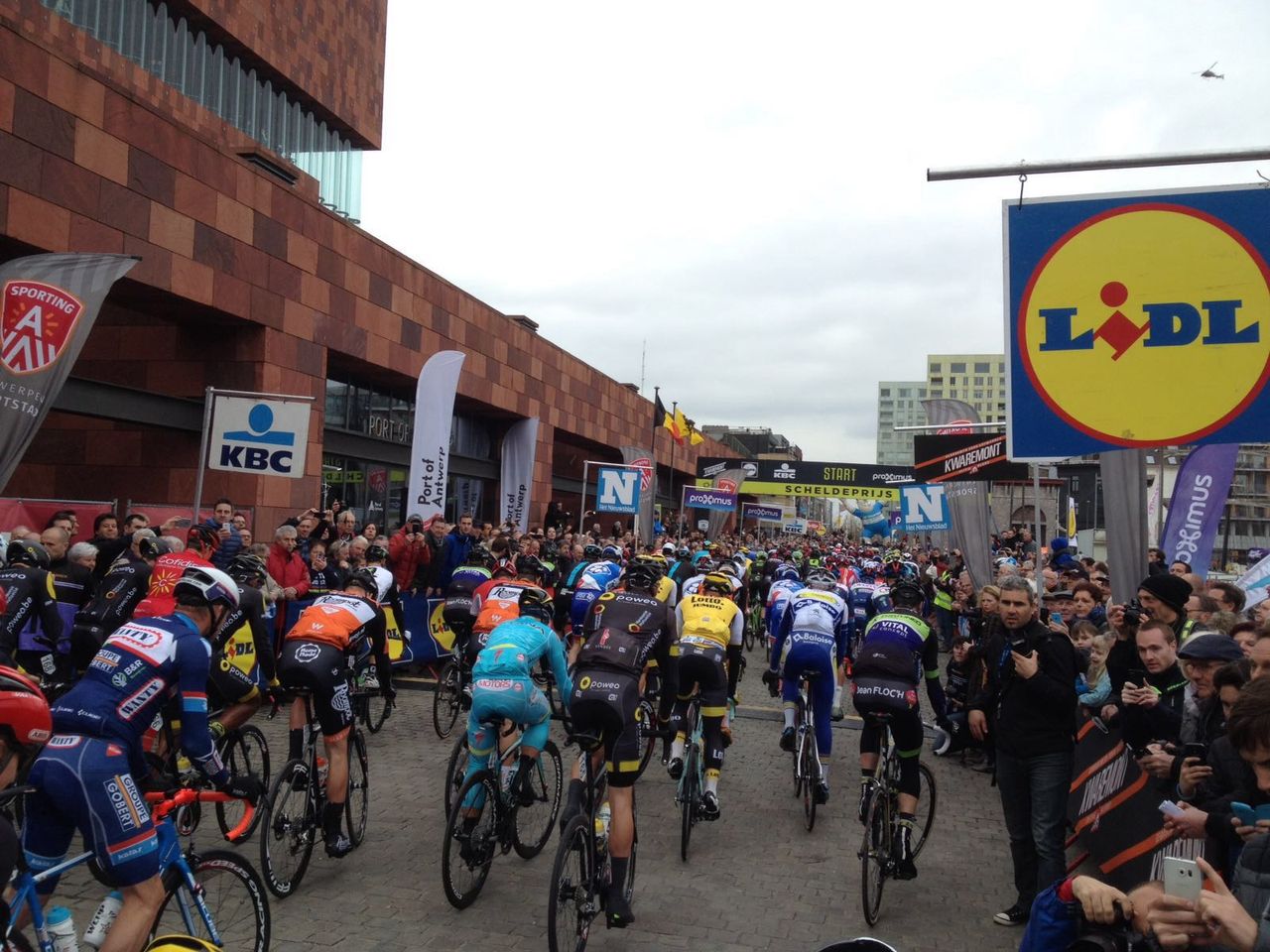 The riders roll out for the start of the race