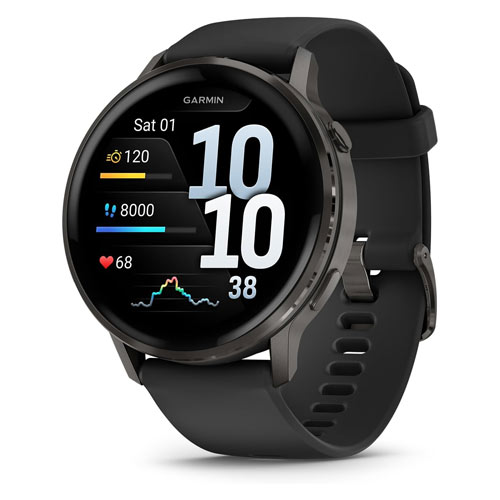 The Garmin Venu 4 in black on a white background.