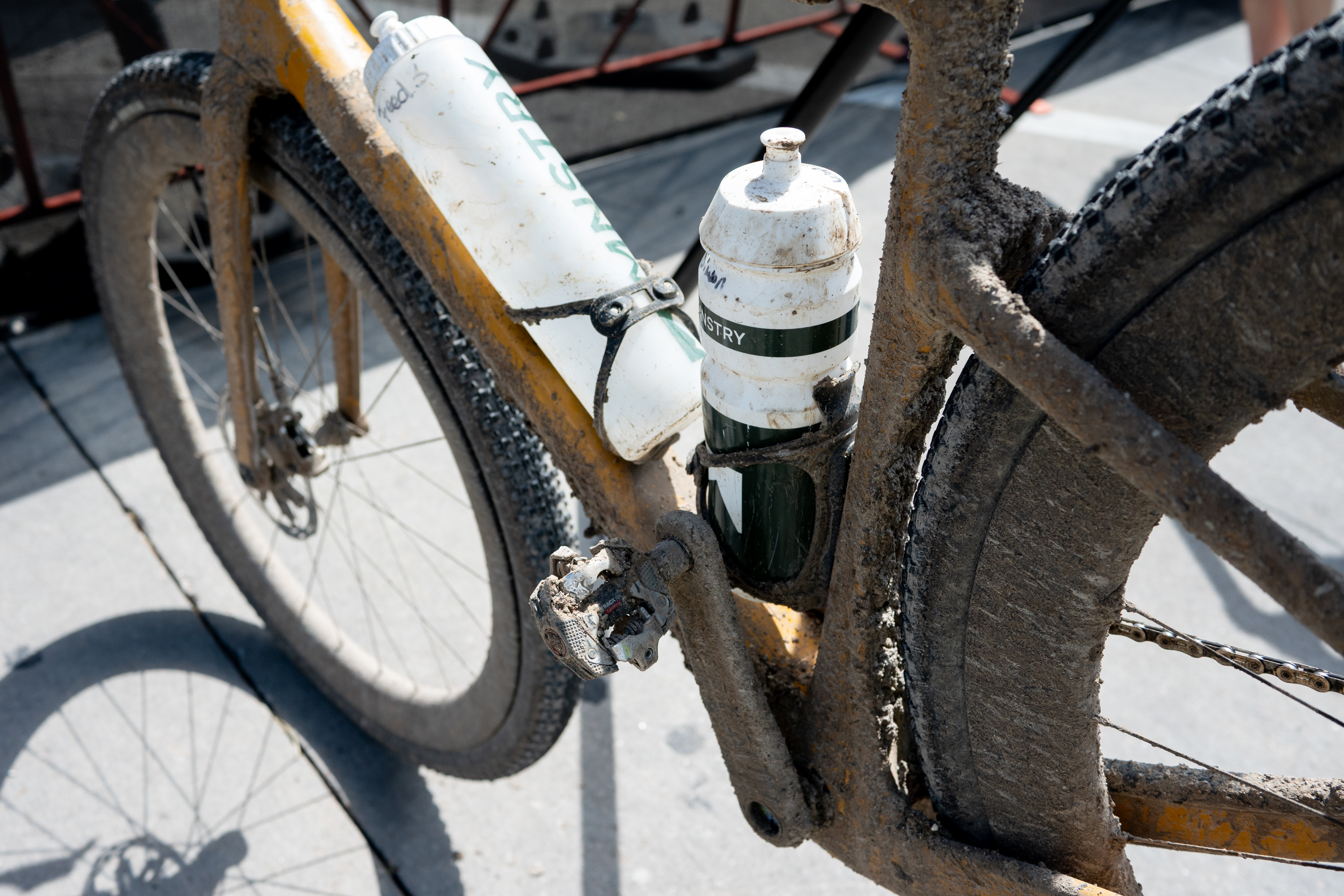 Photos of the bikes from the finish line of Unbound Gravel 2026
