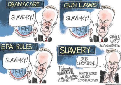 Political cartoon U.S. Bill O'Reilly and slavery