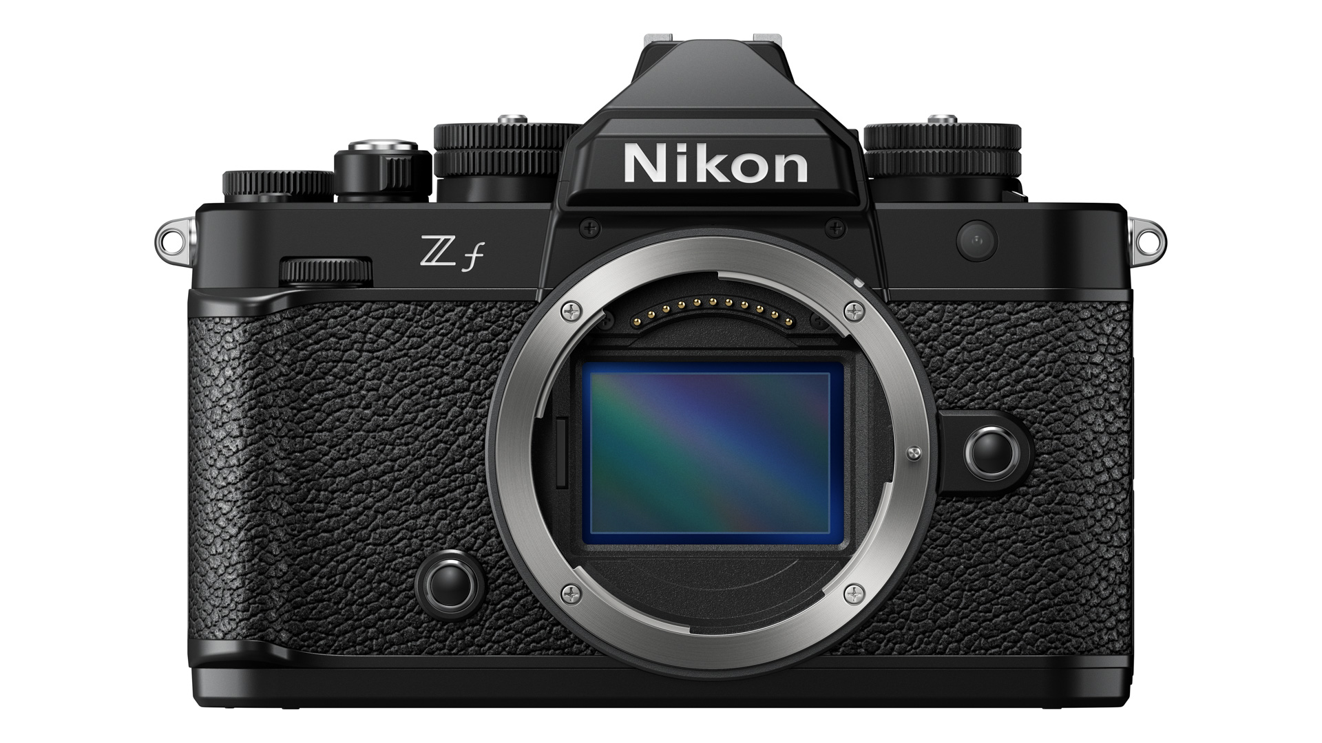Nikon Zf front, no lens, on a white background