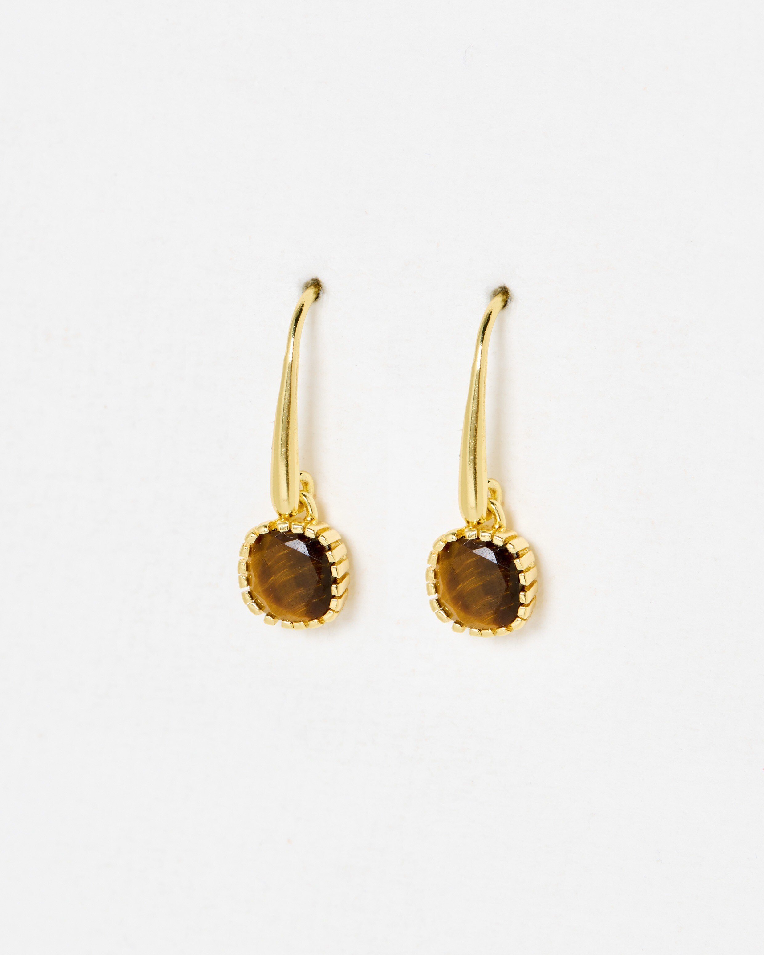 Briar Tiger's Eye Square Gold Plated Drop Earrings | Oliver Bonas