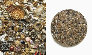 Split picture showing a pile of jewellery