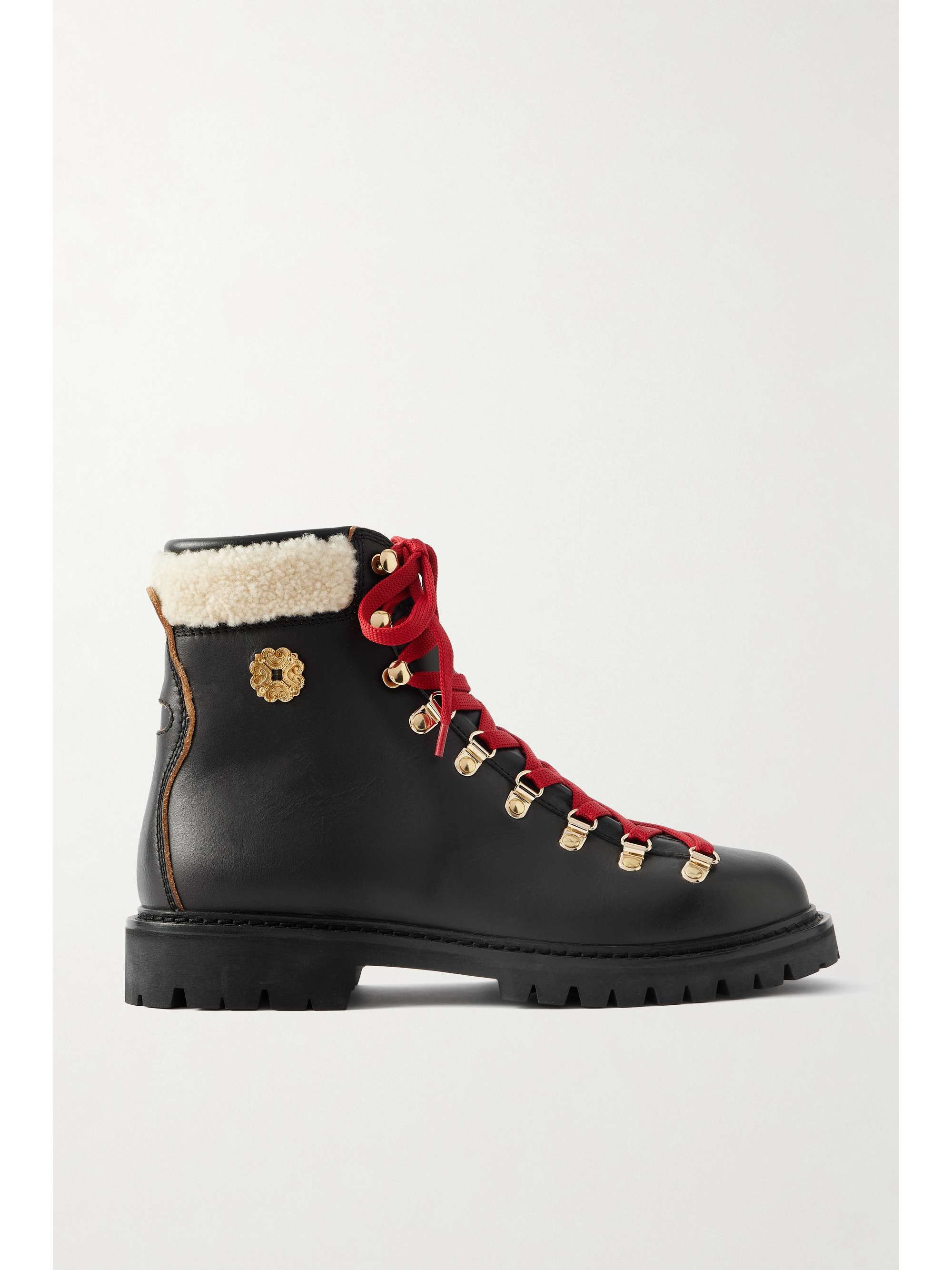 Shearling-Trimmed Leather Ankle Boots