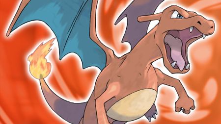 Key art for Pokemon FireRed and LeafGreen showing Charizard against a swirling red background, cropped for a header image