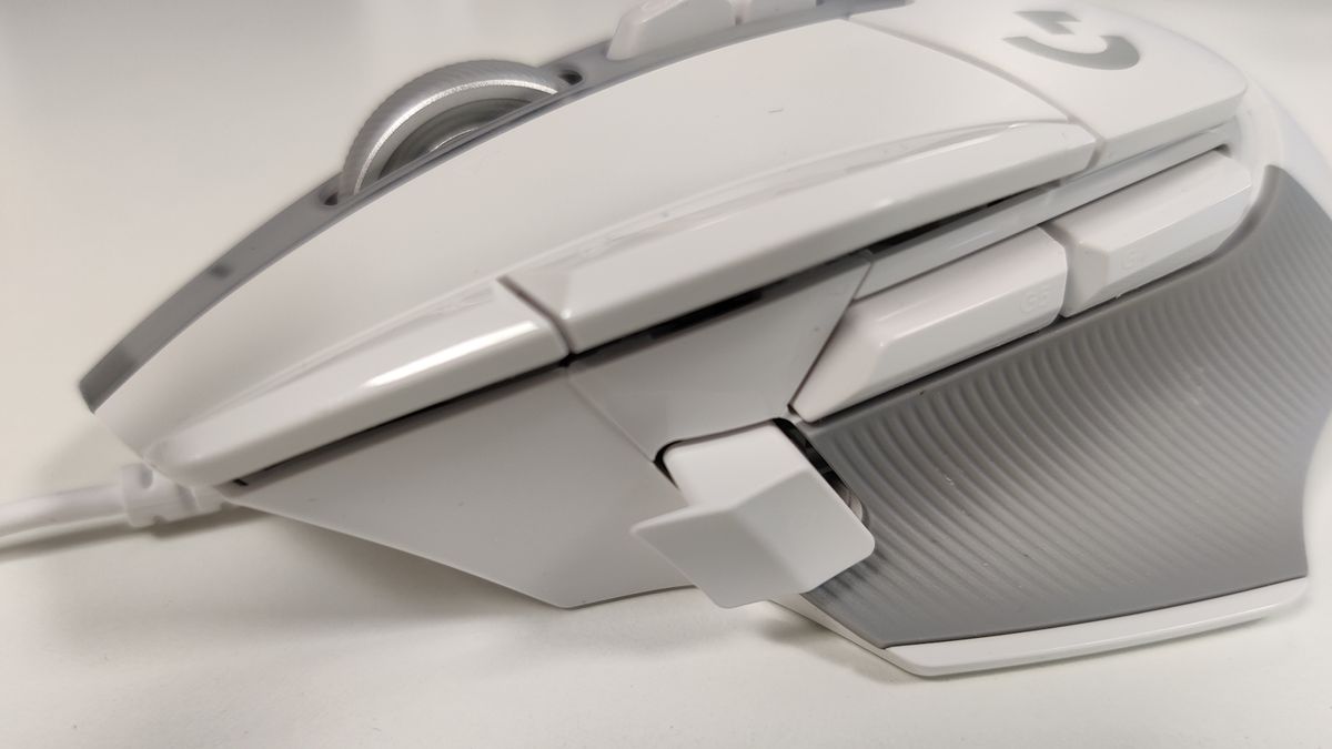 A side view of the Logitech G502 X gaming mouse.