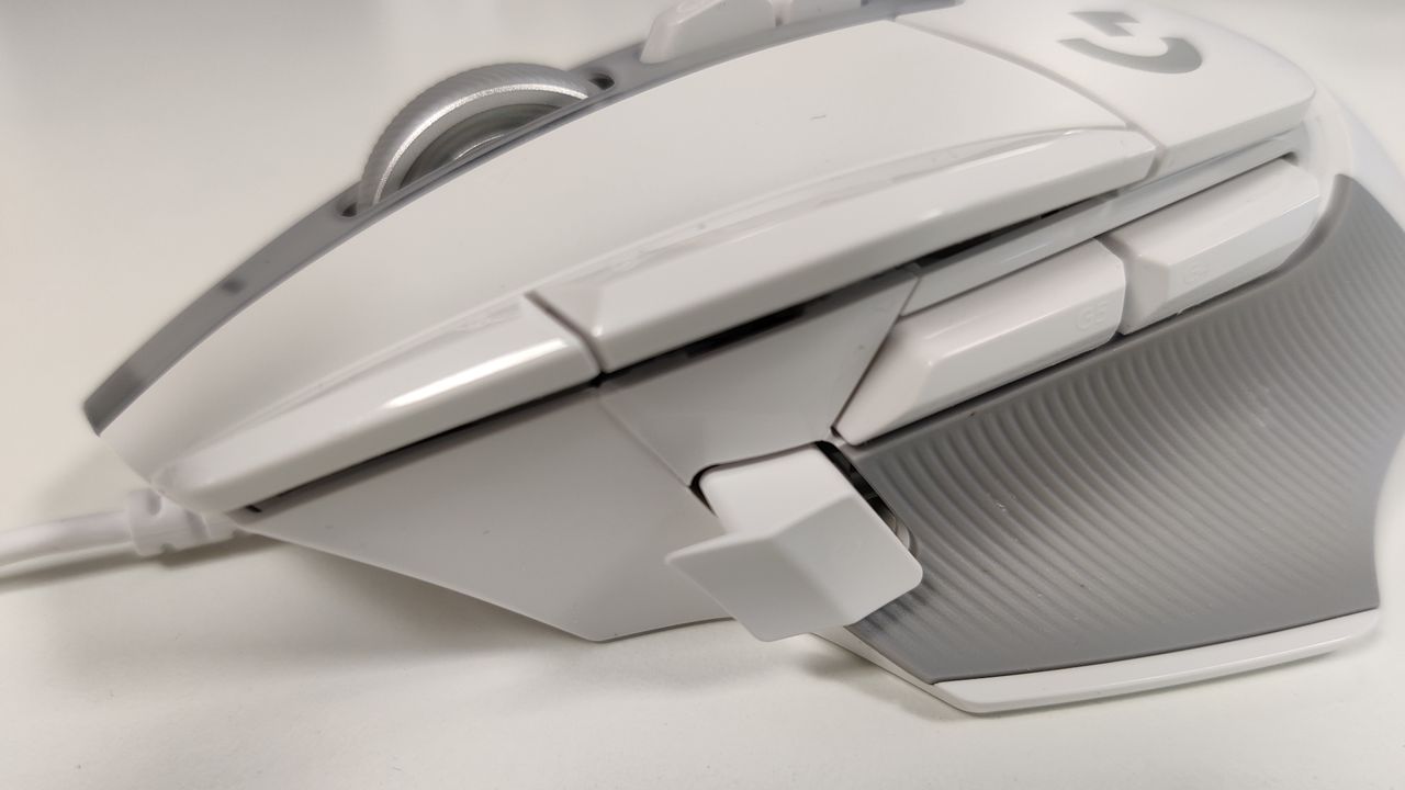 A side view of the Logitech G502 X gaming mouse.