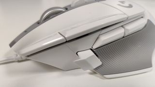 A side view of the Logitech G502 X gaming mouse.