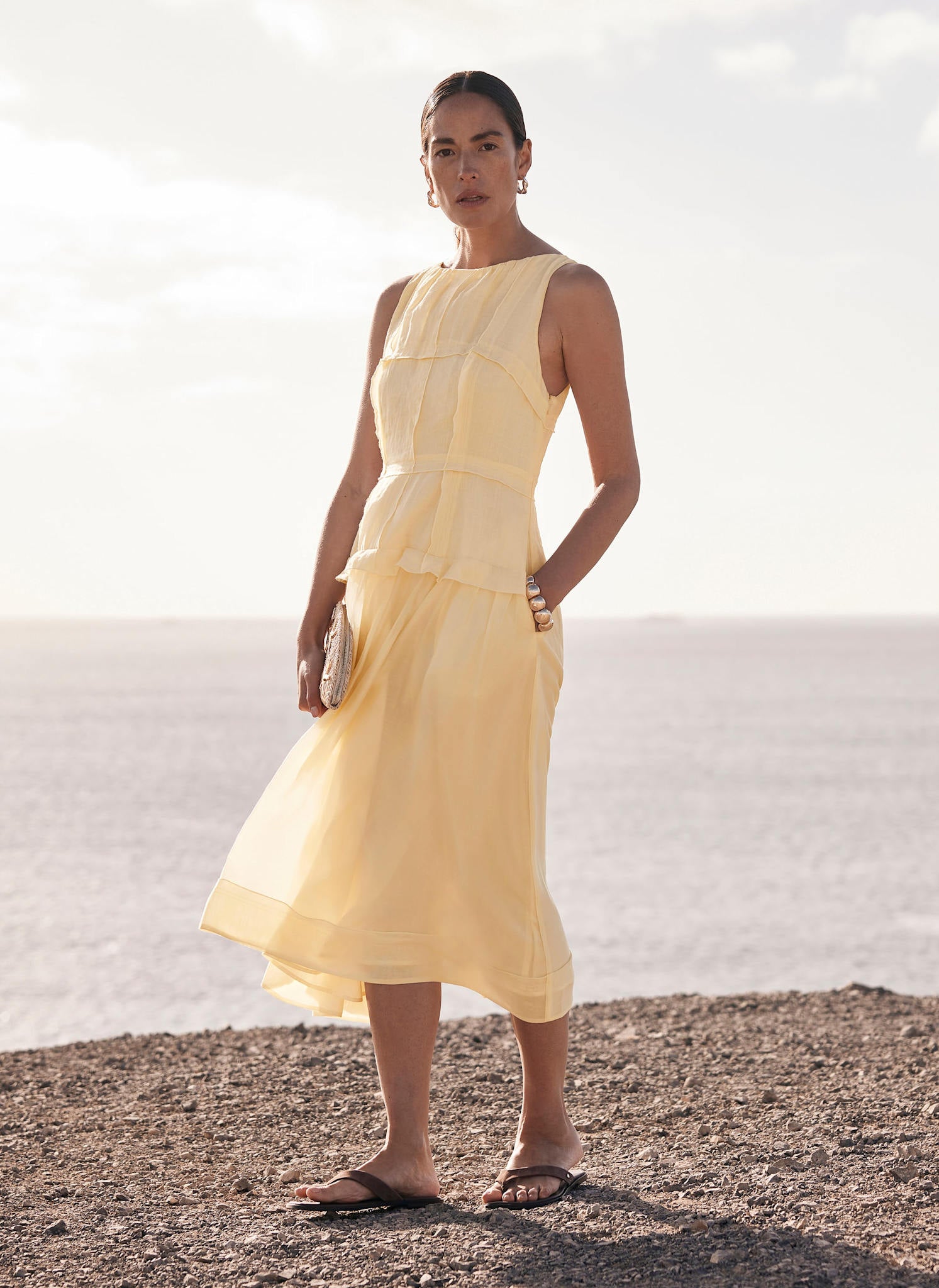 Yellow Drop Waist Midi Dress