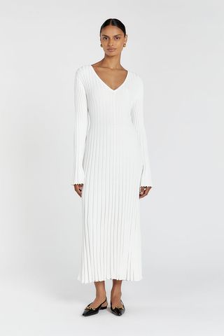 Reign White Sleeved Knit Midi Dress