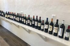 Bottles of wine at a Bordeaux en primeur tasting