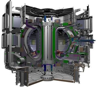 Here an illustration of the International Thermonuclear Experimental Reactor (ITER) that is being built in southern France to test the so-called tokamak method for producing energy through fusion reactions. 