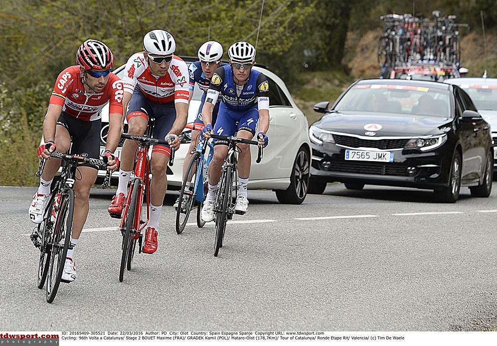The day's four-man breakaway in stage 2 at Volta a Catalunya