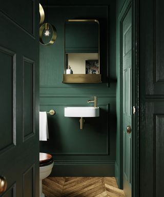 Panelled cloakroom in green