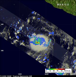 Tropical Storm Daniel's rainfall captured by NASA's TRMM satellite.