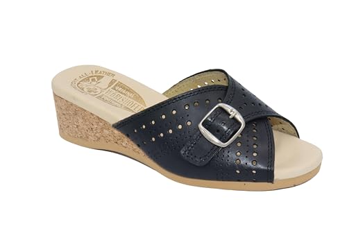 Black Leather Slide Sandals by Worishofer