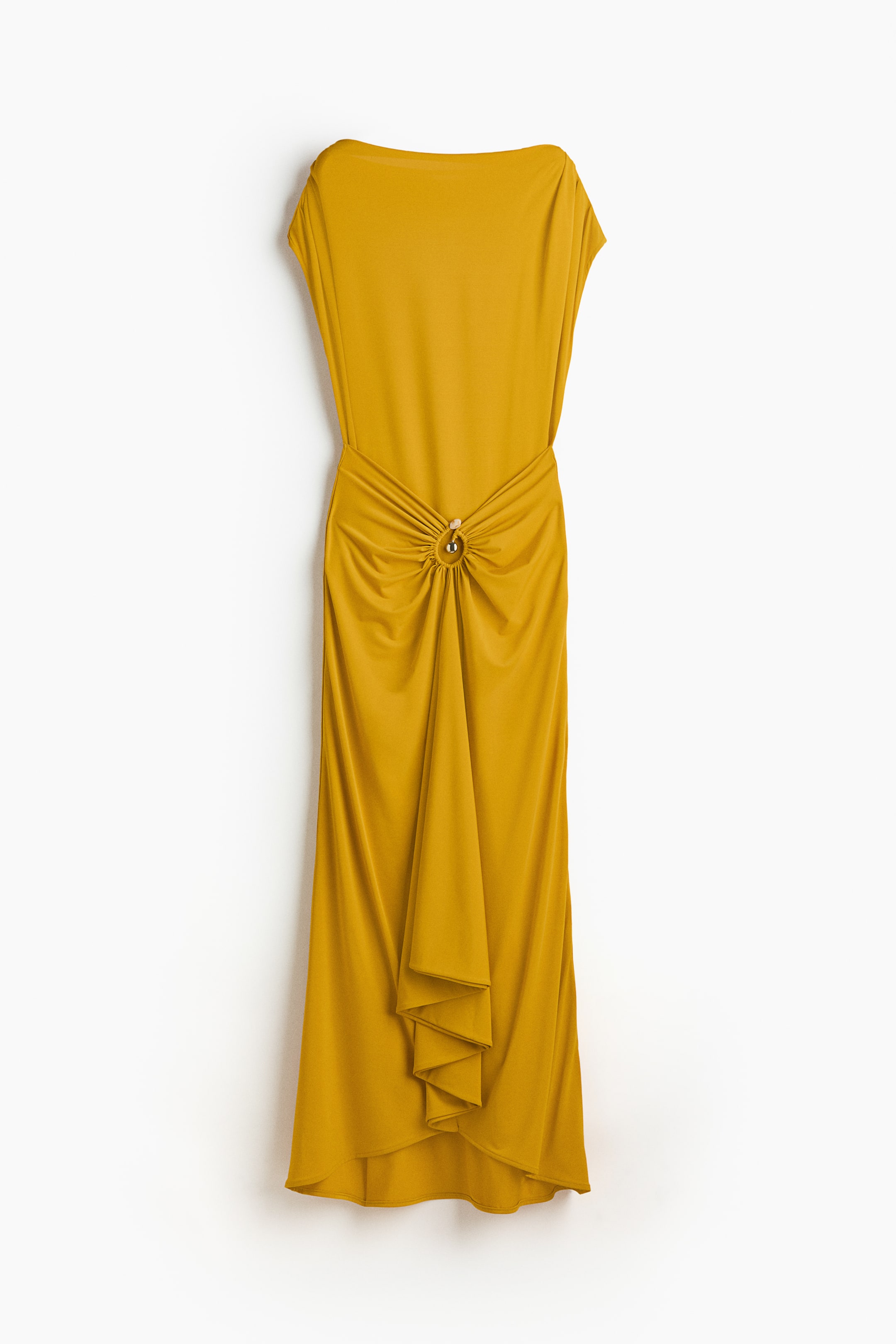 Draped Boat-Neck Dress - Yellow
