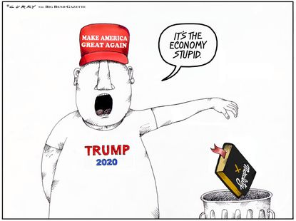 Political cartoon U.S. Trump 2020 morality economic growth