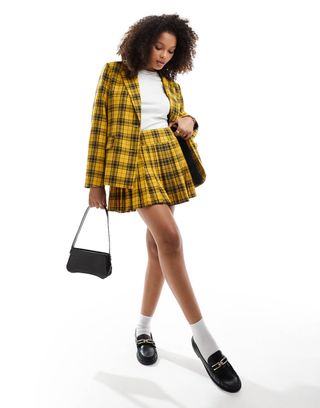 Something New Iconic Clueless Pleated Mini Skirt Co-Ord in Yellow Check