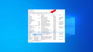 Arrows pointing to the OWRService option in the Task Manager program