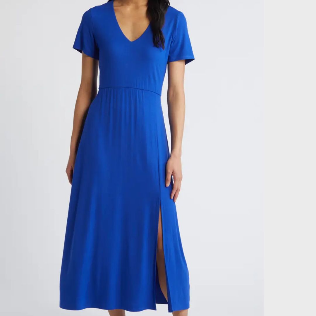 Loveappella Blue V-Neck Midi Dress