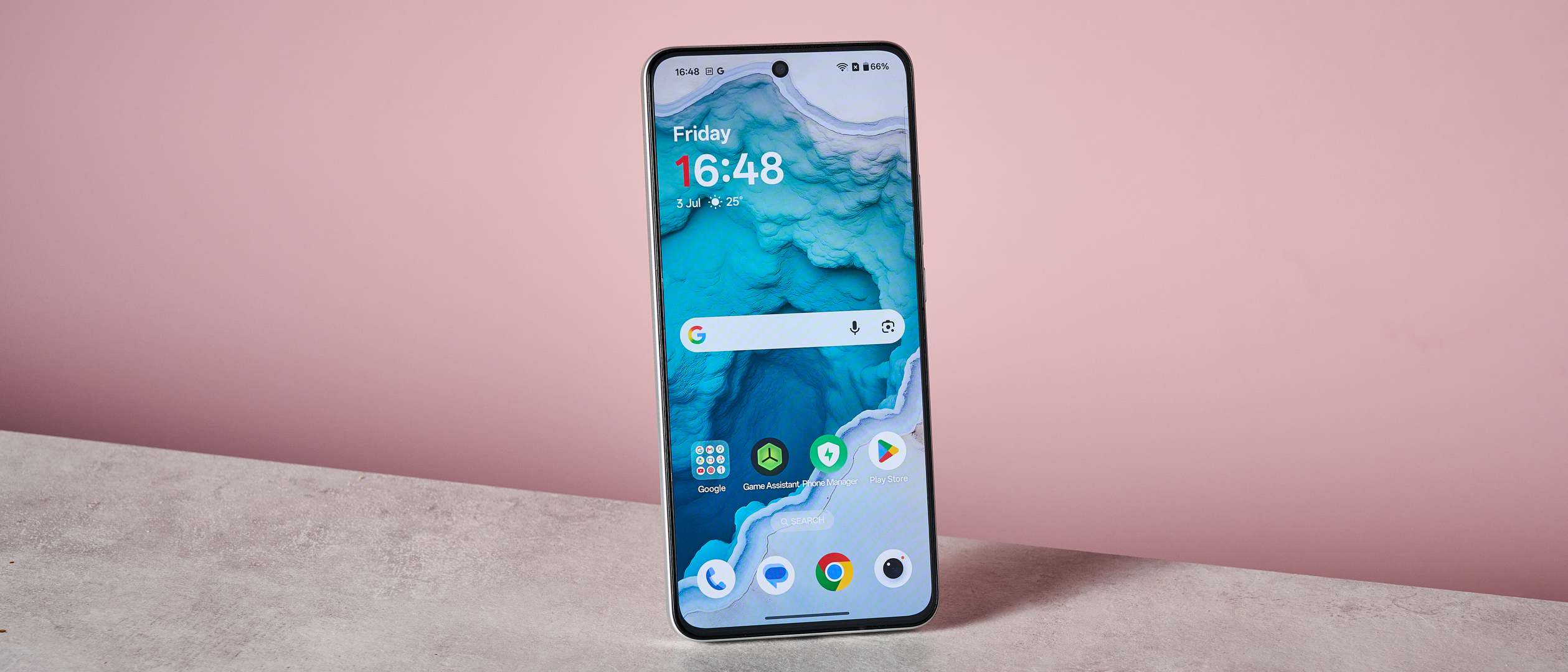 The OnePlus Nord CE5 showing its unlocked home screen.