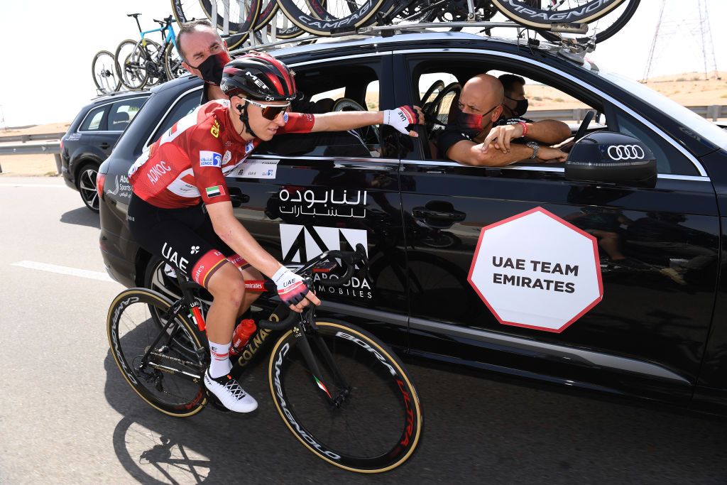 Tadej Pogacar at the UAE Team Emirates car