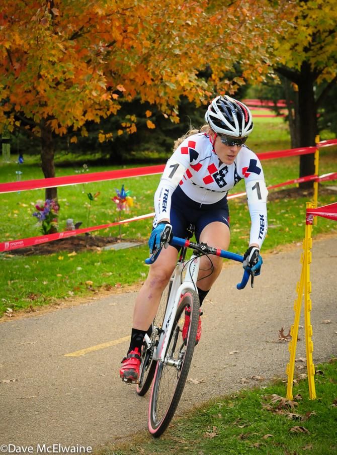 USA champion Katie Compton (Trek Cyclocross Collective) off the front