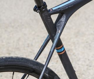 Seatstays have a solid fibreglass core wrapped with carbon and meet at the top tube