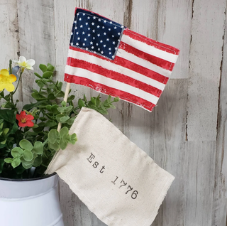 american flag in a planter