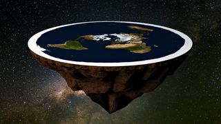 An illustration of a flat Earth floating in space