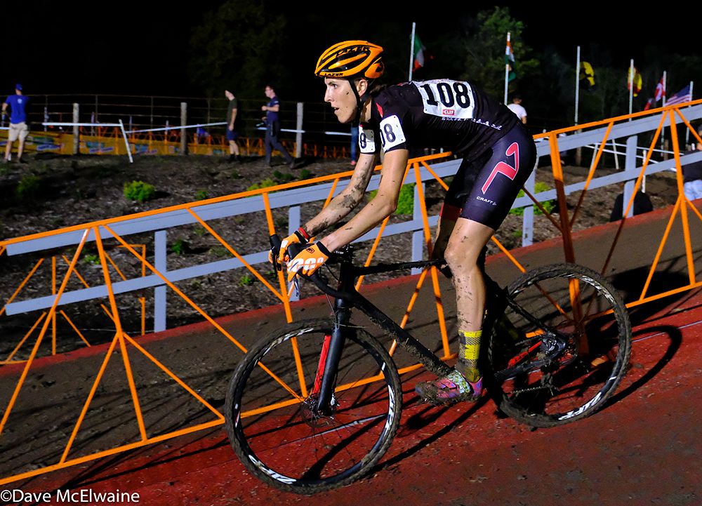 Sunny Gilbert (Michelob Ultra) riding in fourth place halfway through the race
