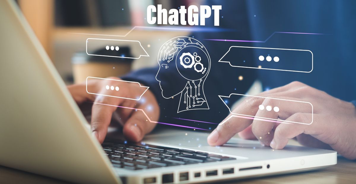 ChatGPT logo floating above a keyboard