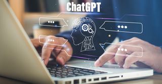 ChatGPT logo floating above a keyboard