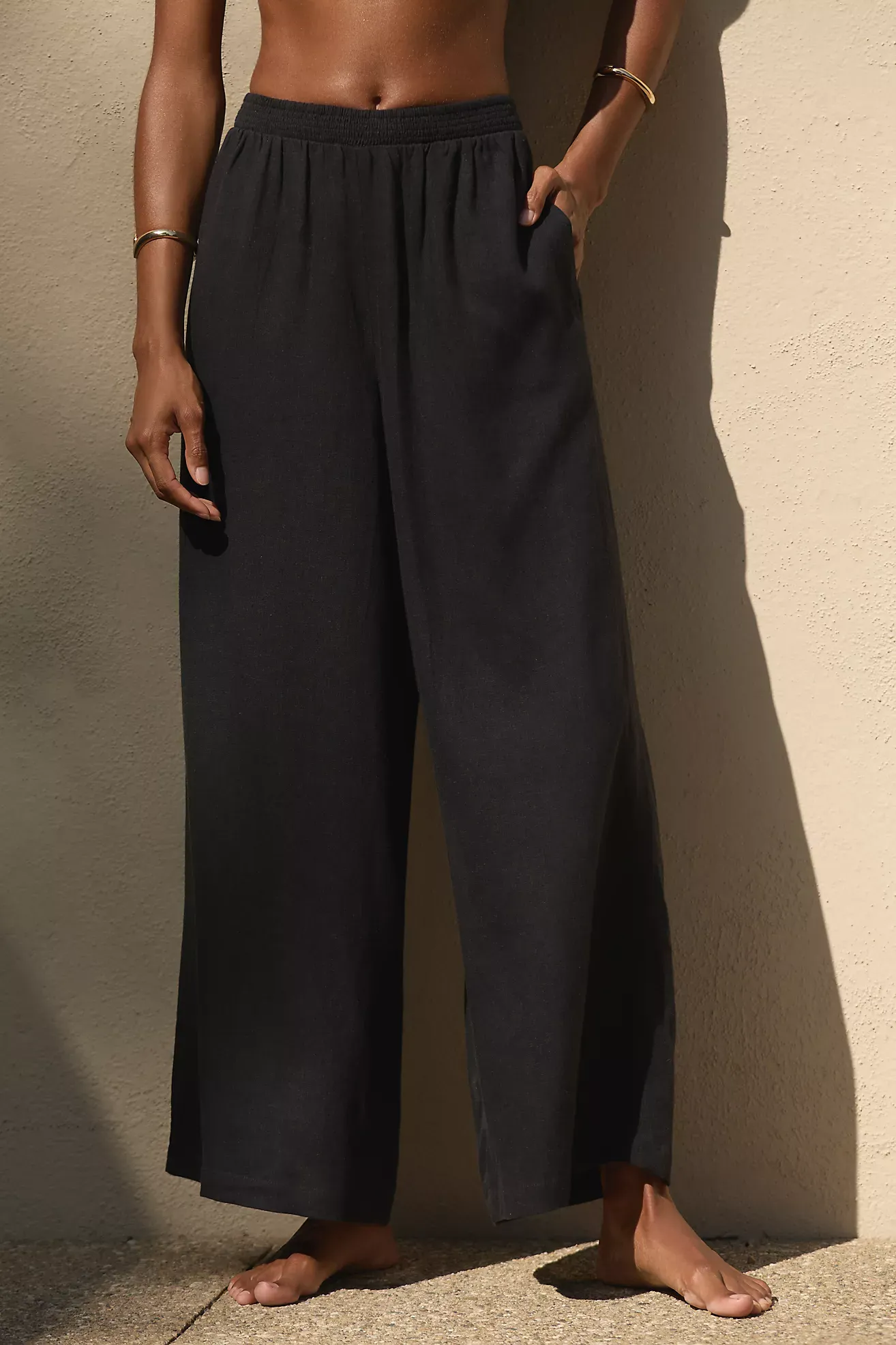 Anthropologie, The Aubrey Smocked Linen Pants