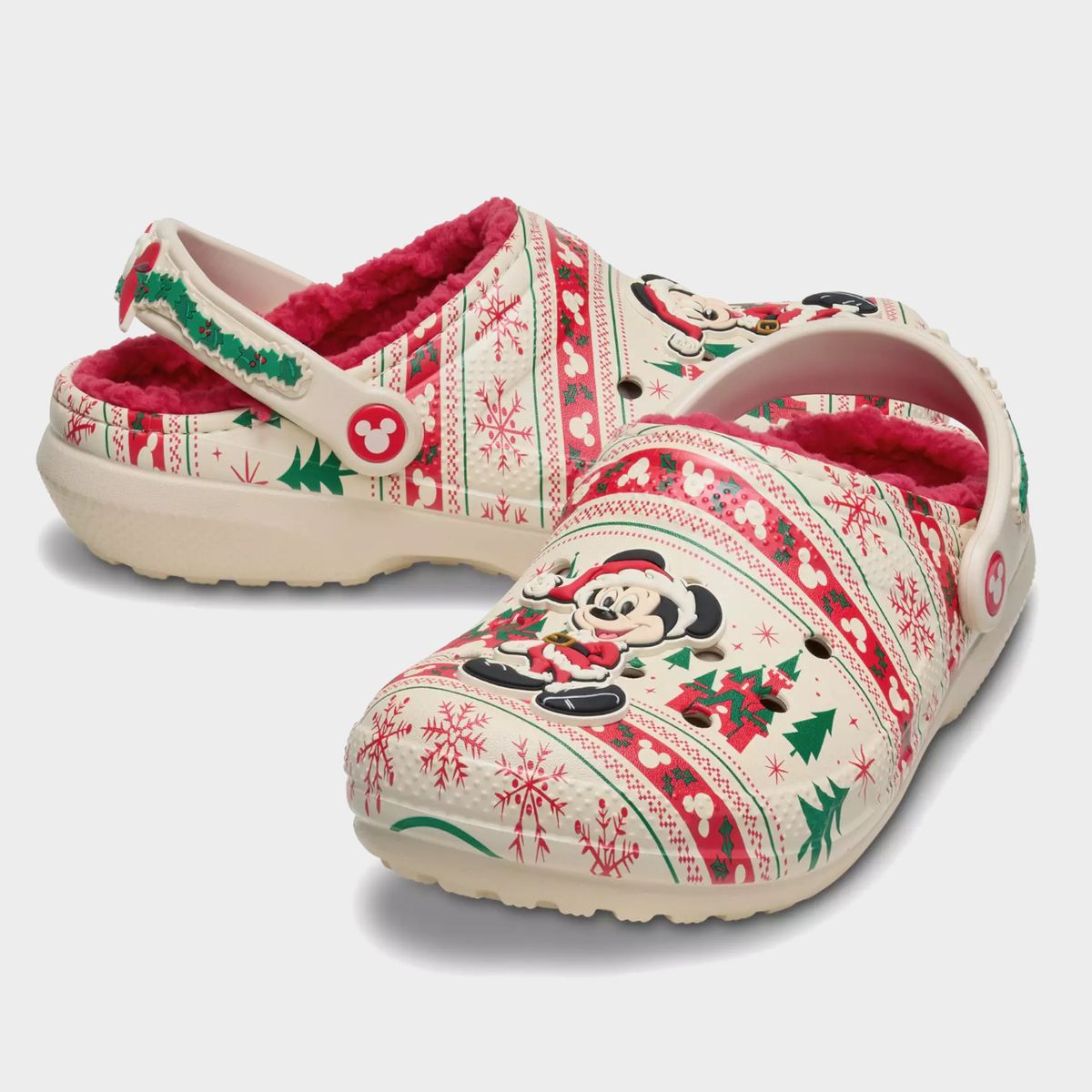 Disney Crocs with a Christmas design on a plain background
