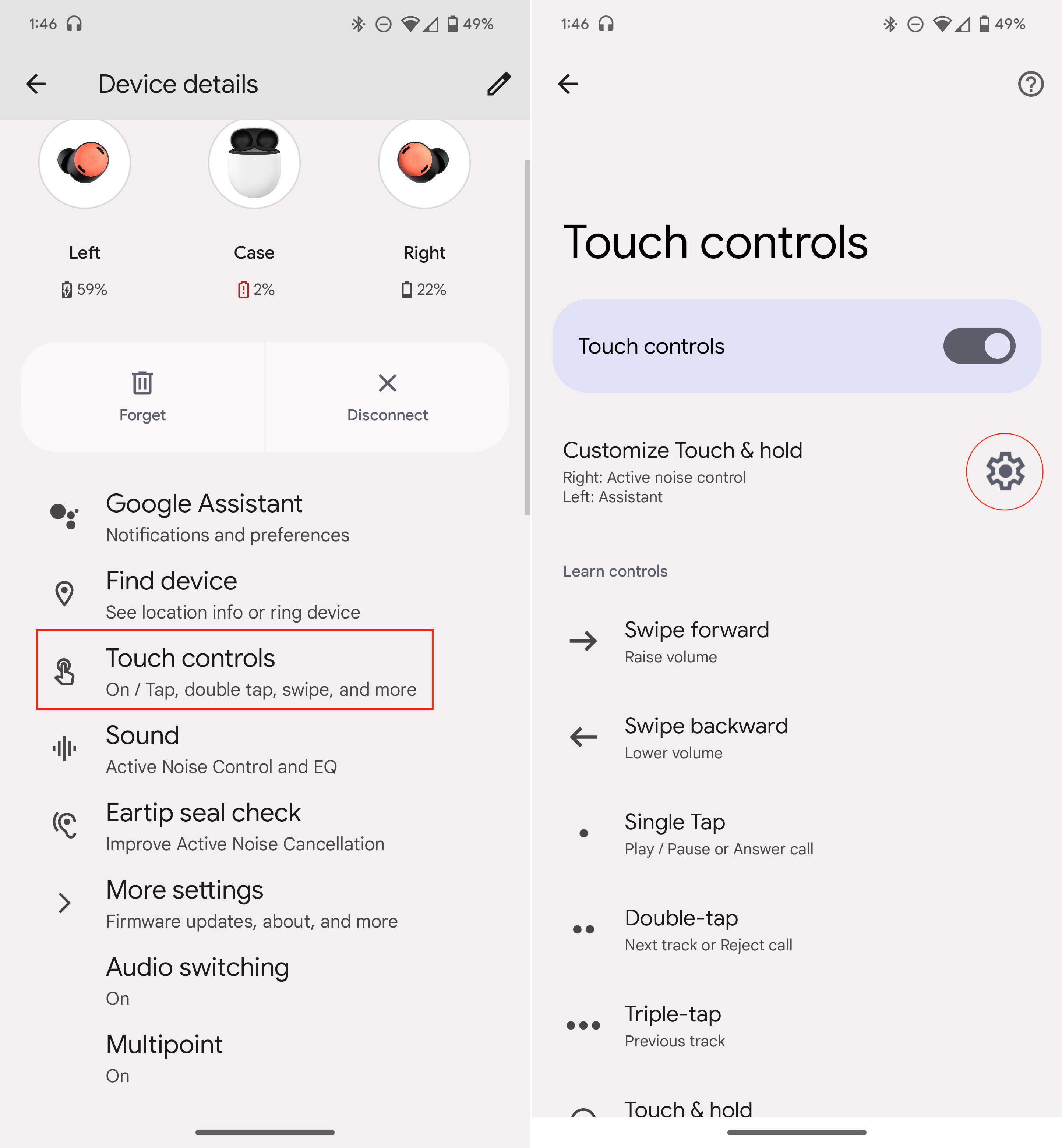 Access touch controls for Pixel Buds Pro