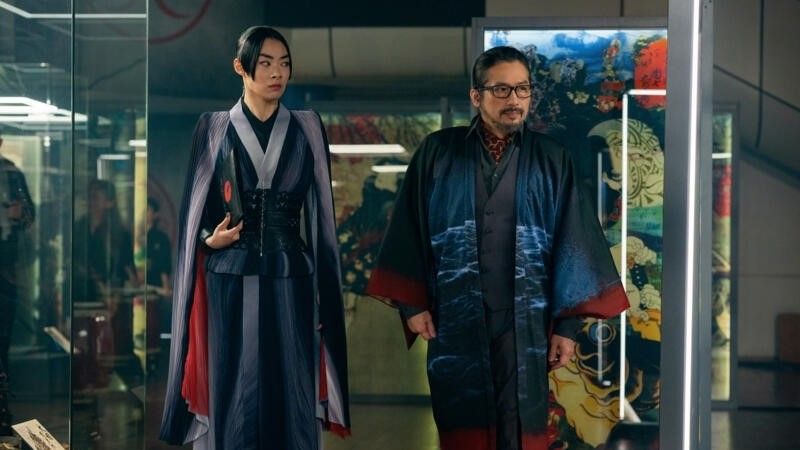 Rina Sawayama and Hiroyuki Sanada in traditional Japanese robes in John Wick: Chapter 4