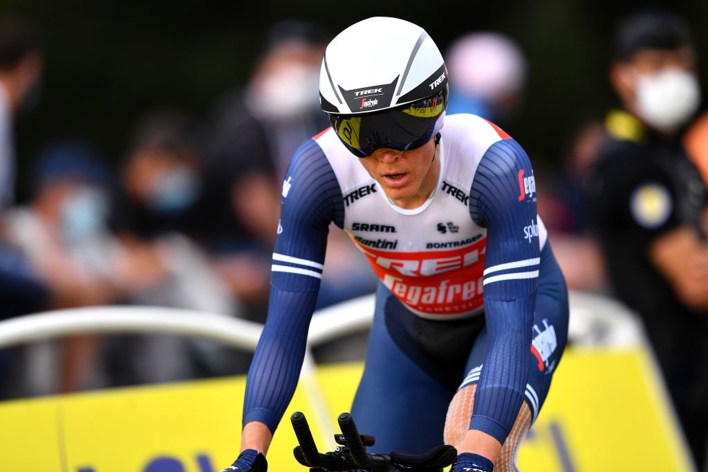 LA PLANCHE FRANCE SEPTEMBER 19 Arrival Toms Skujins of Latvia and Team Trek Segafredo during the 107th Tour de France 2020 Stage 20 a 362km Individual Time Trial stage from Lure to La Planche Des Belles Filles 1035m ITT TDF2020 LeTour on September 19 2020 in La Planche France Photo by Stuart FranklinGetty Images