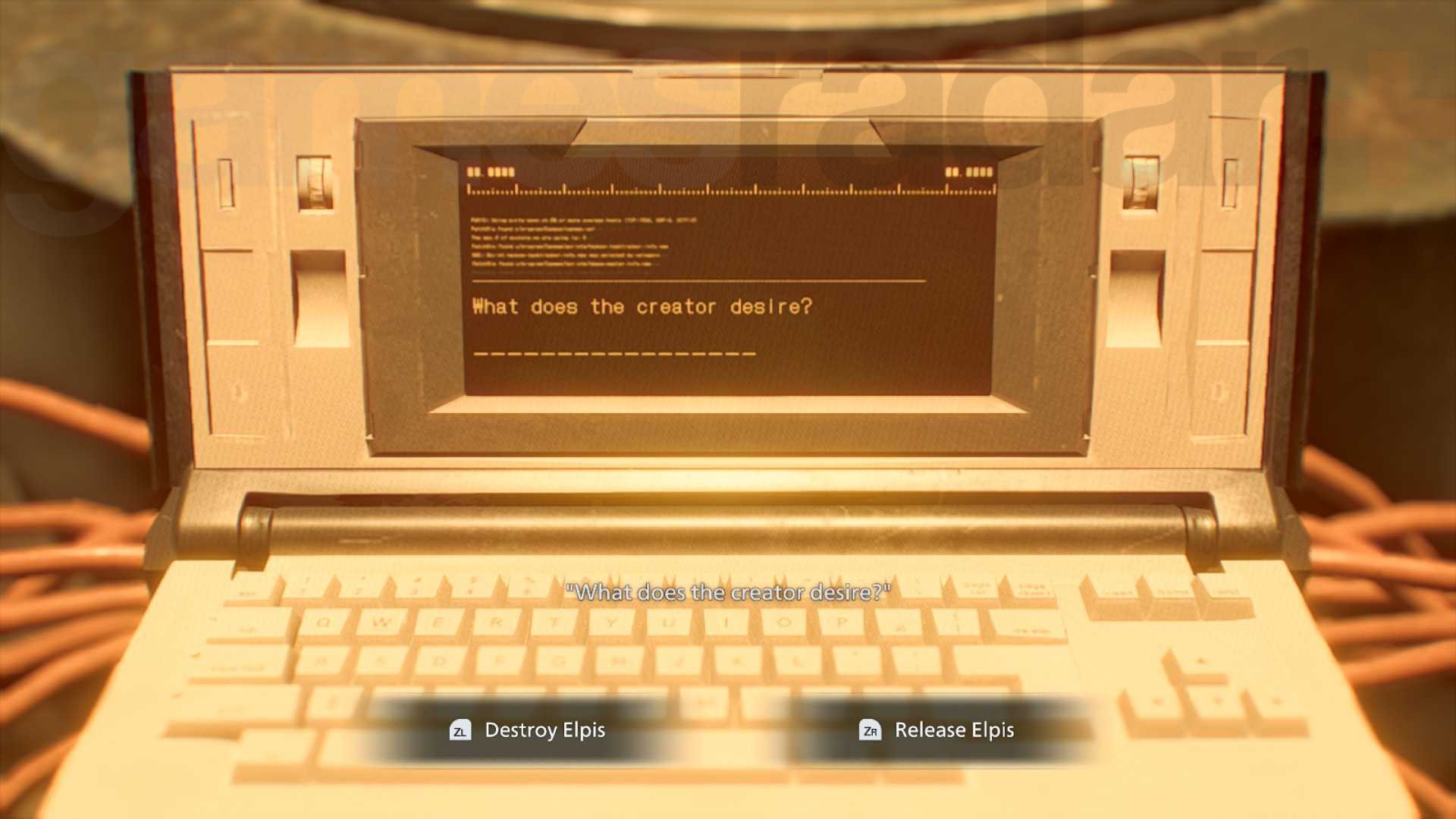 The player faces the decision whether to destroy or release Elpis in Resident Evil Requiem