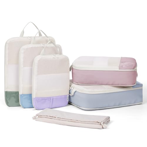 Narwey Packing Cubes for Suitcases, 6 Set Compression Packing Cubes for Backpack, Suitcase Organiser Bags, Hospital Bag Organiser Pouches, Compression Bags for Holiday Travel Essentials (combined)