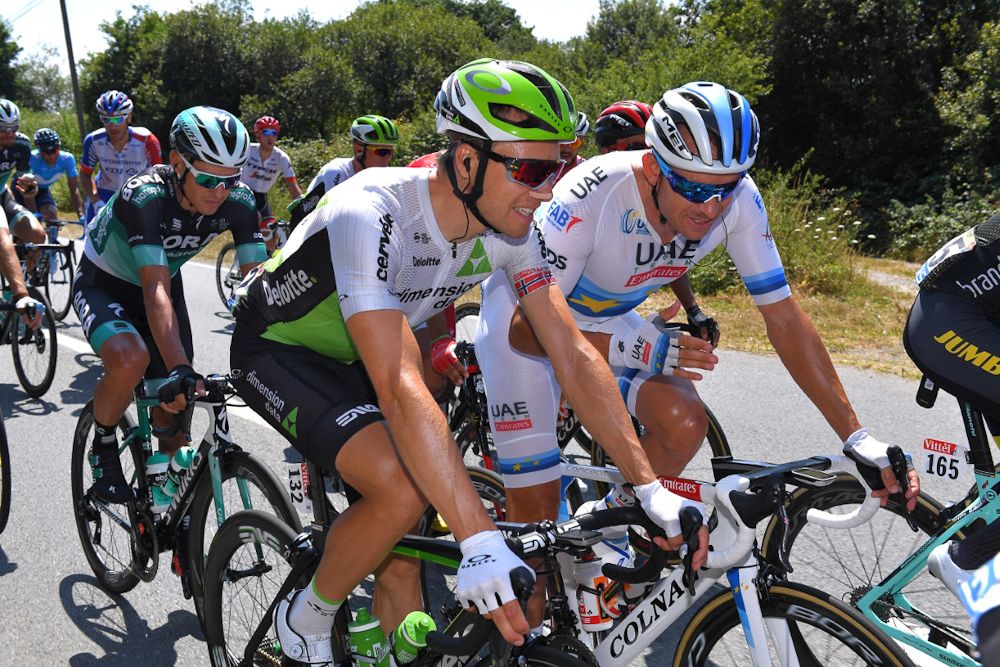 Edvald Boasson Hagen chats with Alexander Kristoff chat during stage 6