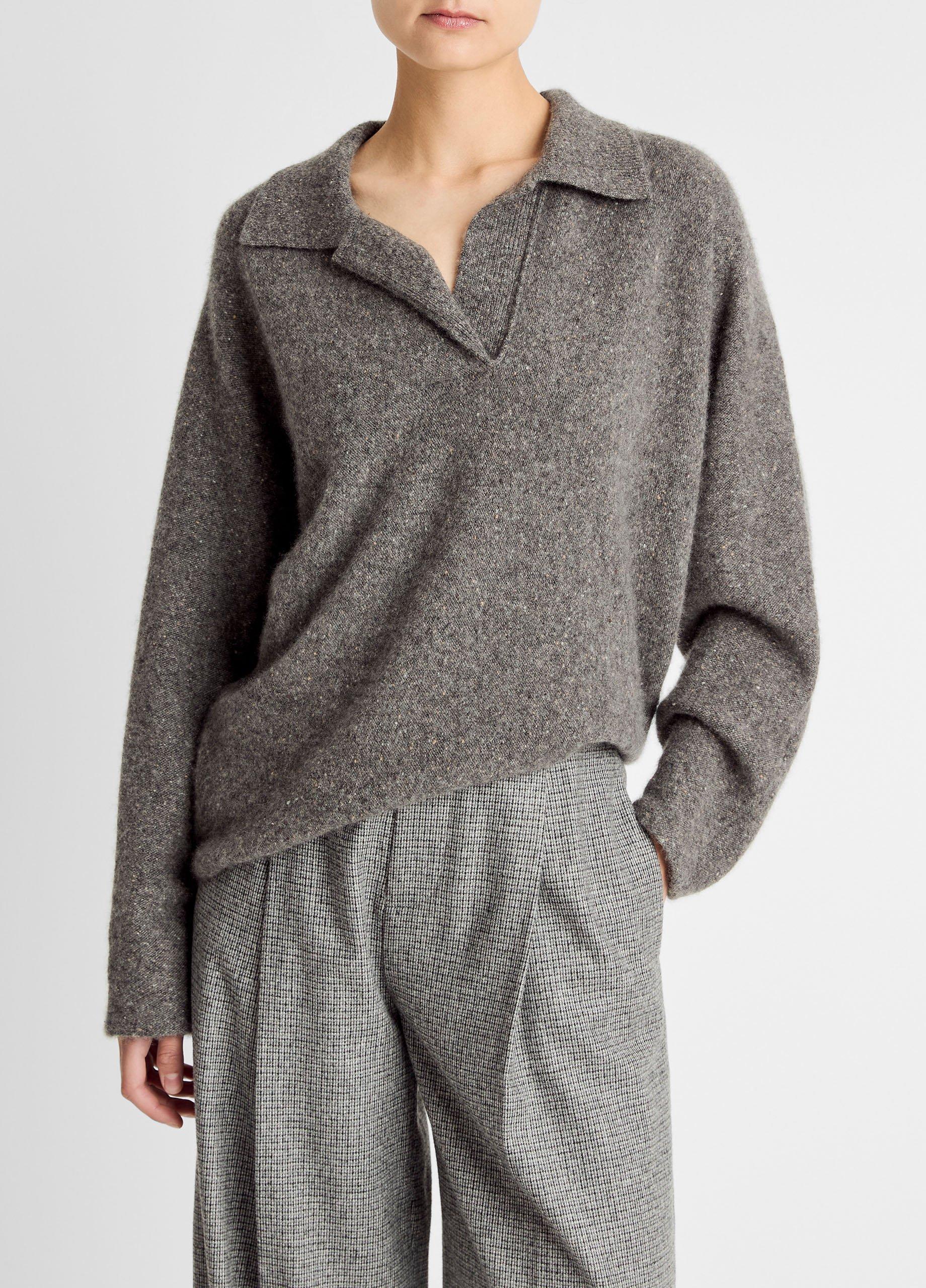 Vince Donegal Plush Cashmere Dolman-Sleeve Polo Sweater