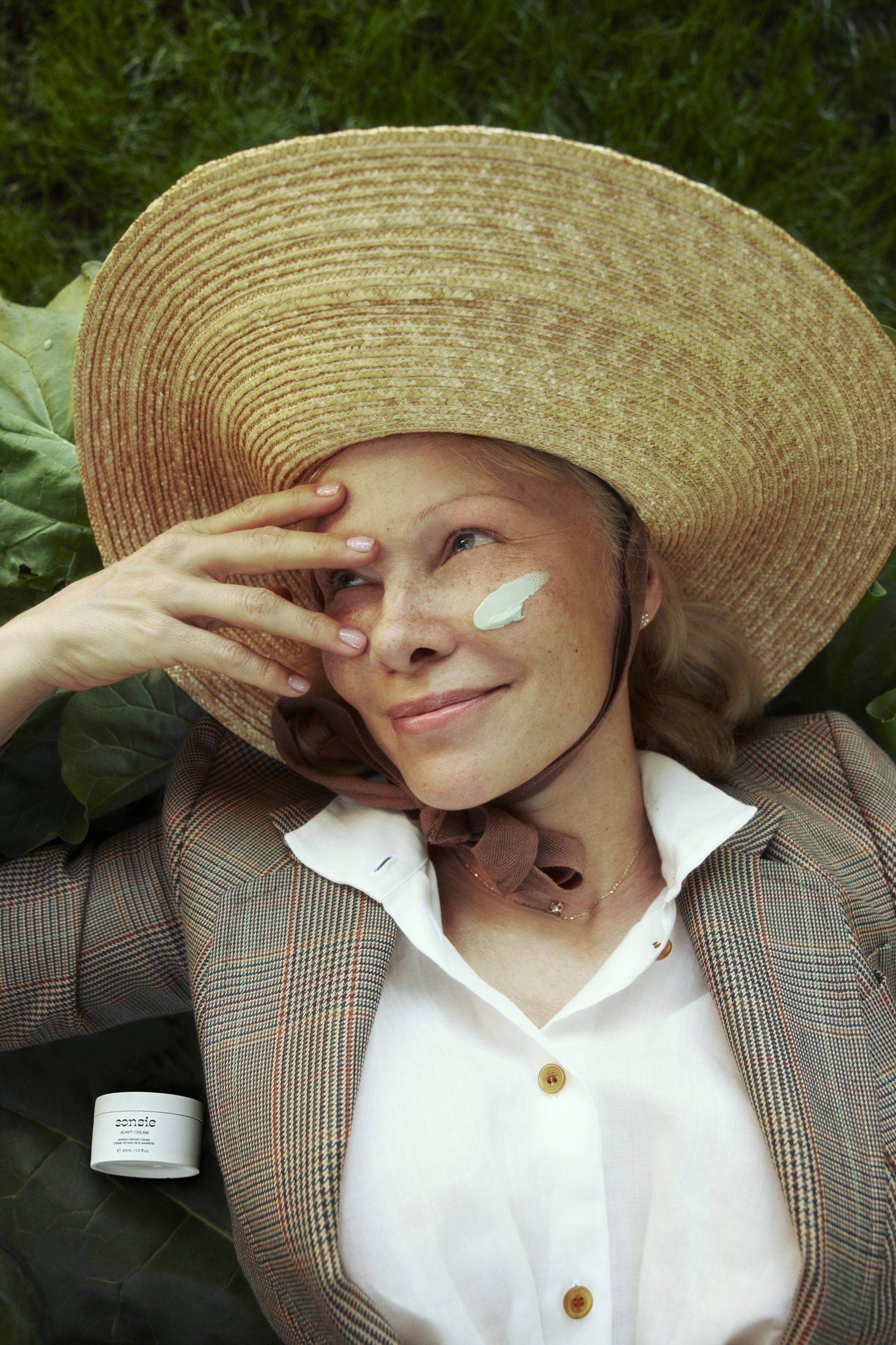 Campaign photos of Pamela Anderson for Sonsie's new Adapt Cream